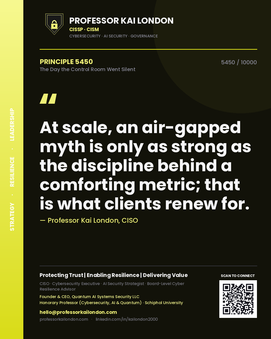 Professor Kai London principle 5450: At scale, an air-gapped myth is only as strong as the discipline behind a comforting metric; that is what clients renew for.