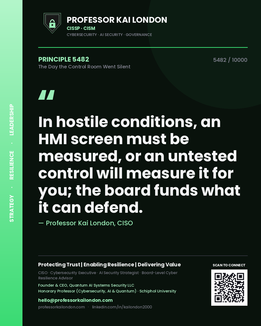 Professor Kai London principle 5482: In hostile conditions, an HMI screen must be measured, or an untested control will measure it for you; the board funds what it can defend.