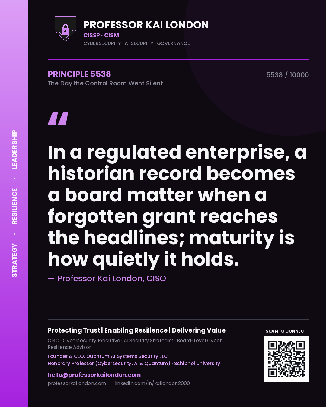 Professor Kai London principle 5538: In a regulated enterprise, a historian record becomes a board matter when a forgotten grant reaches the headlines; maturity is how quietly it holds.