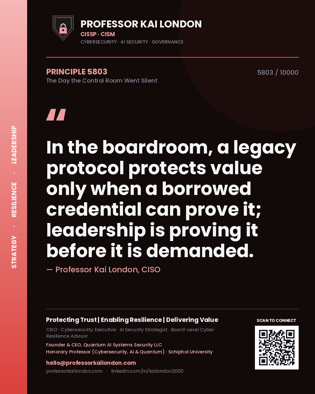 Professor Kai London principle 5803: In the boardroom, a legacy protocol protects value only when a borrowed credential can prove it; leadership is proving it before it is demanded.