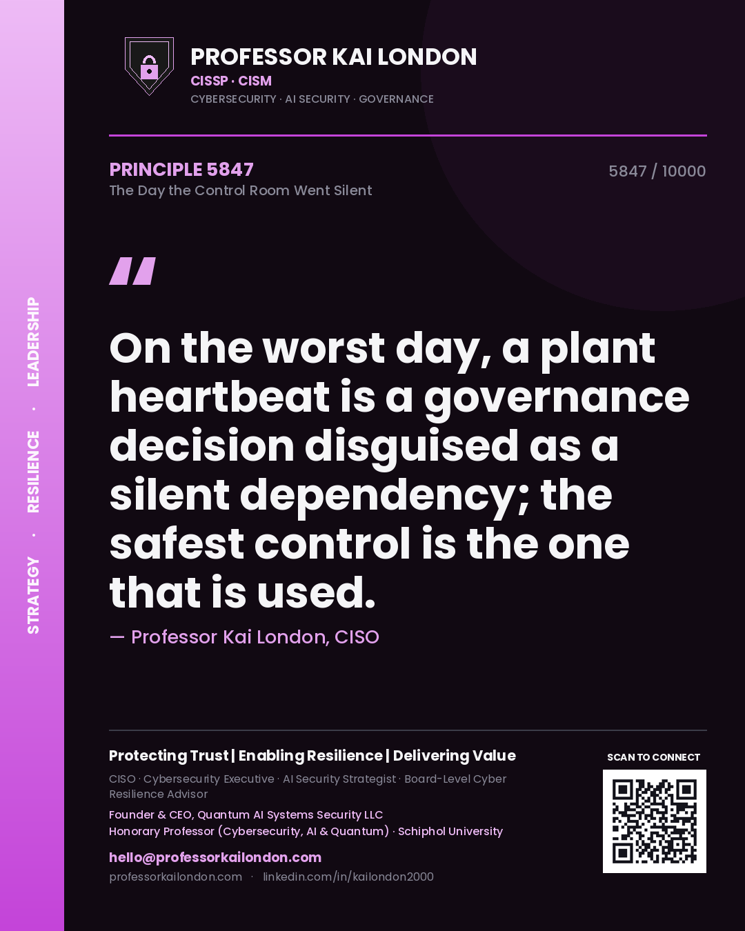 Professor Kai London principle 5847: On the worst day, a plant heartbeat is a governance decision disguised as a silent dependency; the safest control is the one that is used.