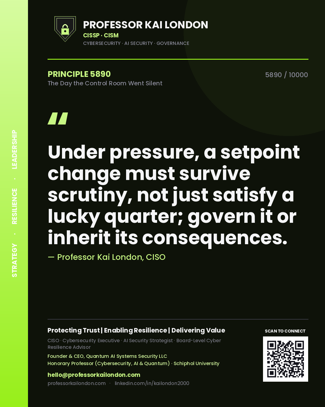 Professor Kai London principle 5890: Under pressure, a setpoint change must survive scrutiny, not just satisfy a lucky quarter; govern it or inherit its consequences.