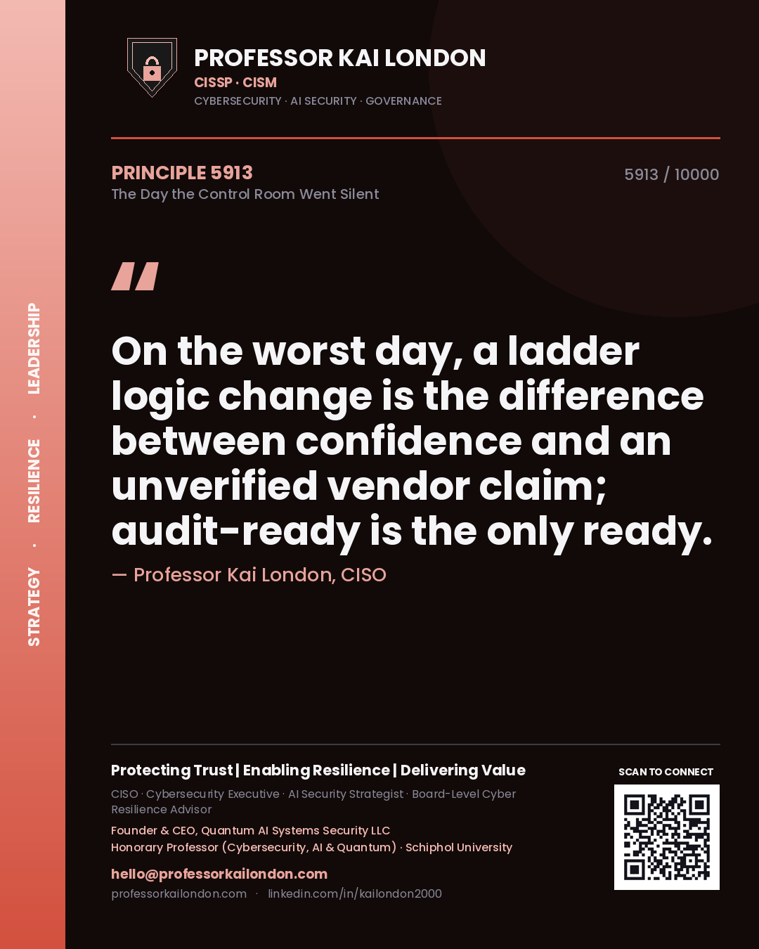 Professor Kai London principle 5913: On the worst day, a ladder logic change is the difference between confidence and an unverified vendor claim; audit-ready is the only ready.