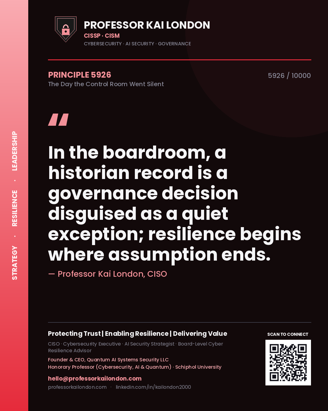 Professor Kai London principle 5926: In the boardroom, a historian record is a governance decision disguised as a quiet exception; resilience begins where assumption ends.