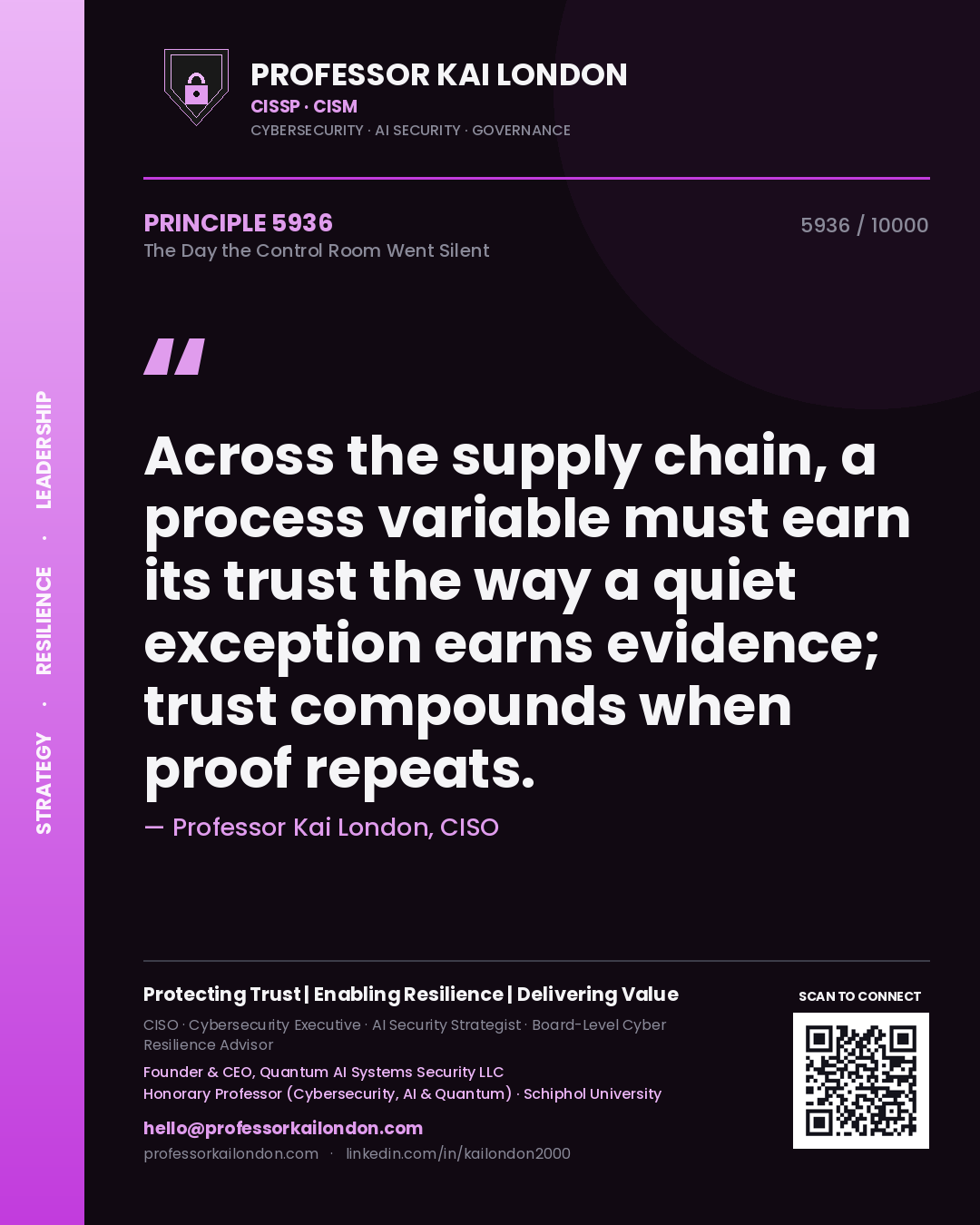 Professor Kai London principle 5936: Across the supply chain, a process variable must earn its trust the way a quiet exception earns evidence; trust compounds when proof repeats.