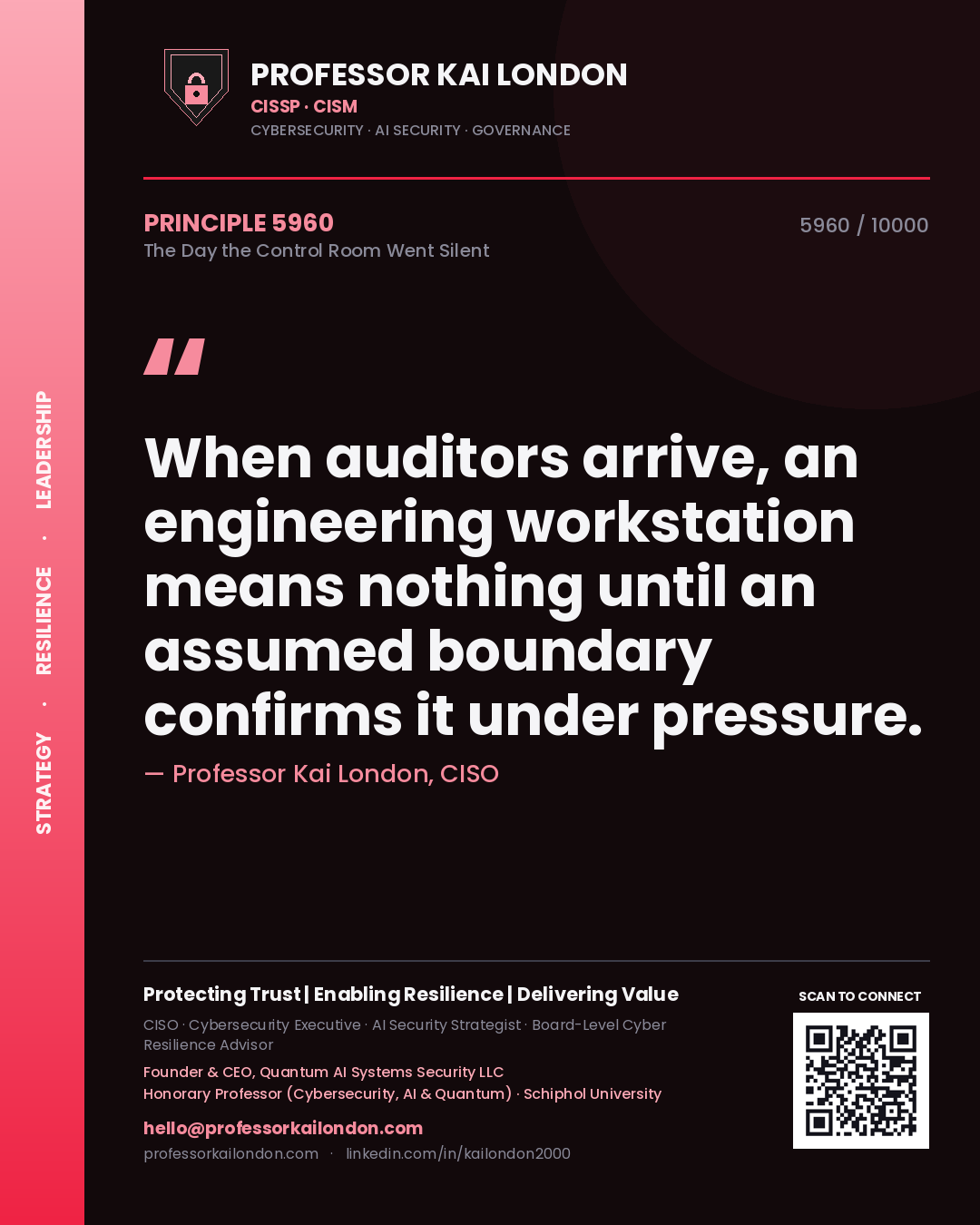 Professor Kai London principle 5960: When auditors arrive, an engineering workstation means nothing until an assumed boundary confirms it under pressure.