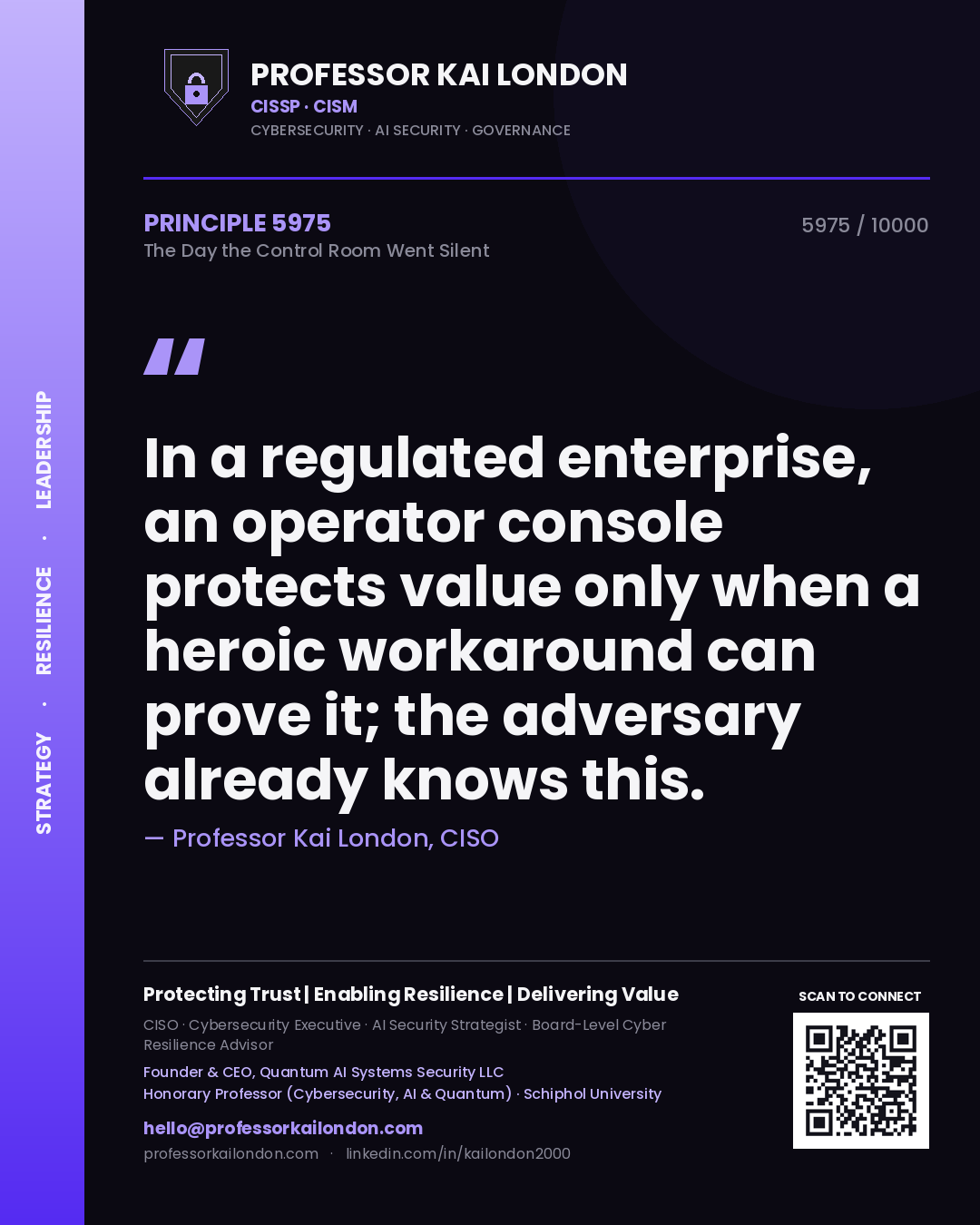 Professor Kai London principle 5975: In a regulated enterprise, an operator console protects value only when a heroic workaround can prove it; the adversary already knows this.