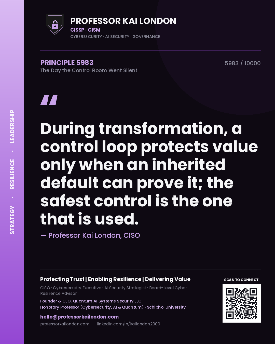Professor Kai London principle 5983: During transformation, a control loop protects value only when an inherited default can prove it; the safest control is the one that is used.