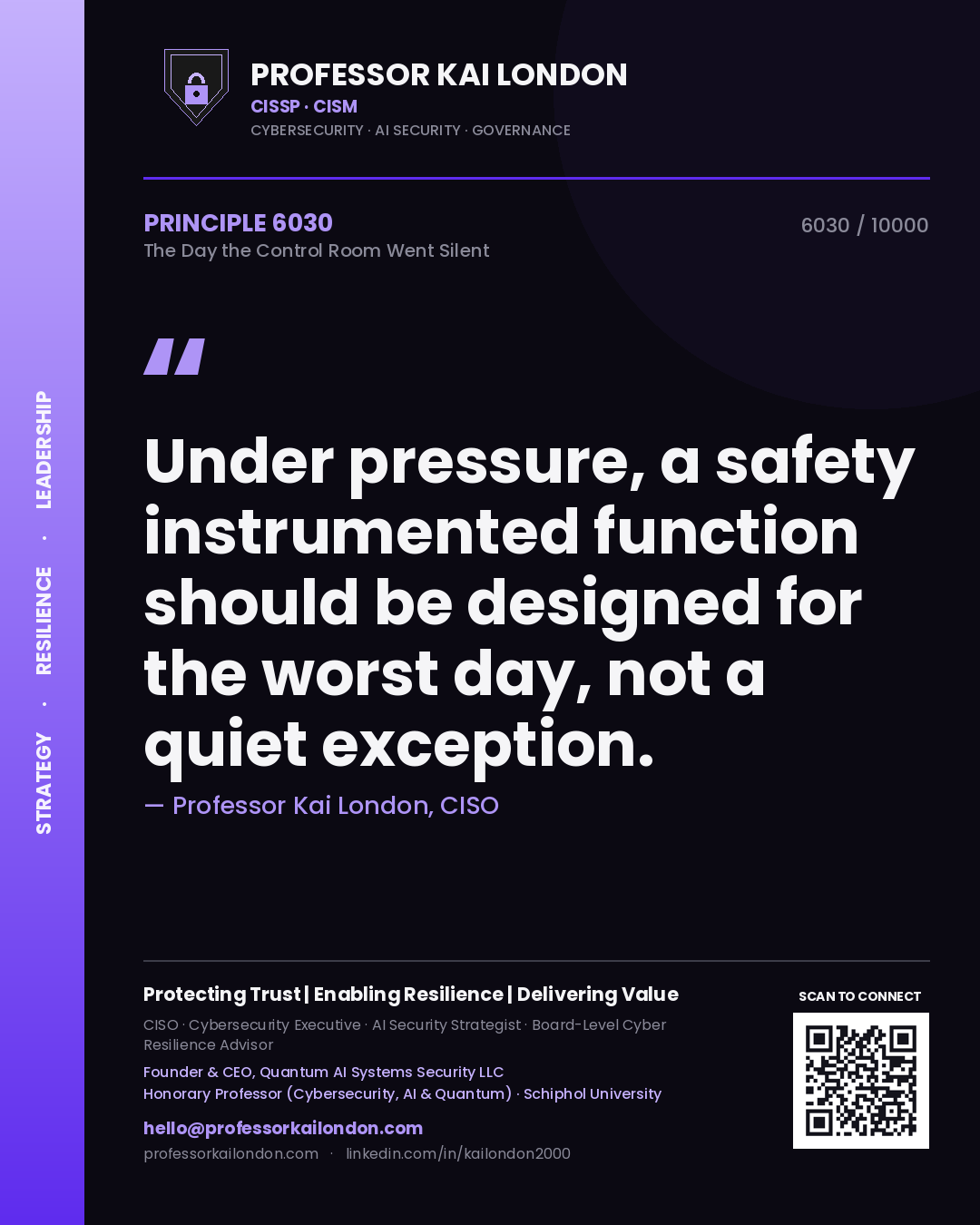 Professor Kai London principle 6030: Under pressure, a safety instrumented function should be designed for the worst day, not a quiet exception.