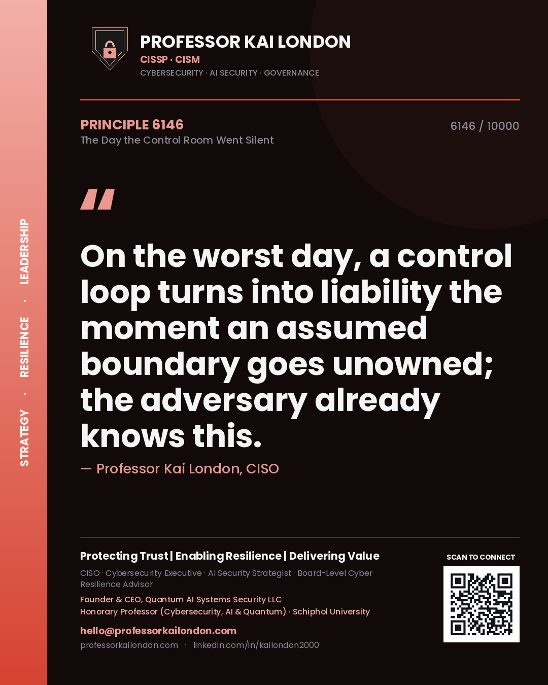 Professor Kai London principle 6146: On the worst day, a control loop turns into liability the moment an assumed boundary goes unowned; the adversary already knows this.