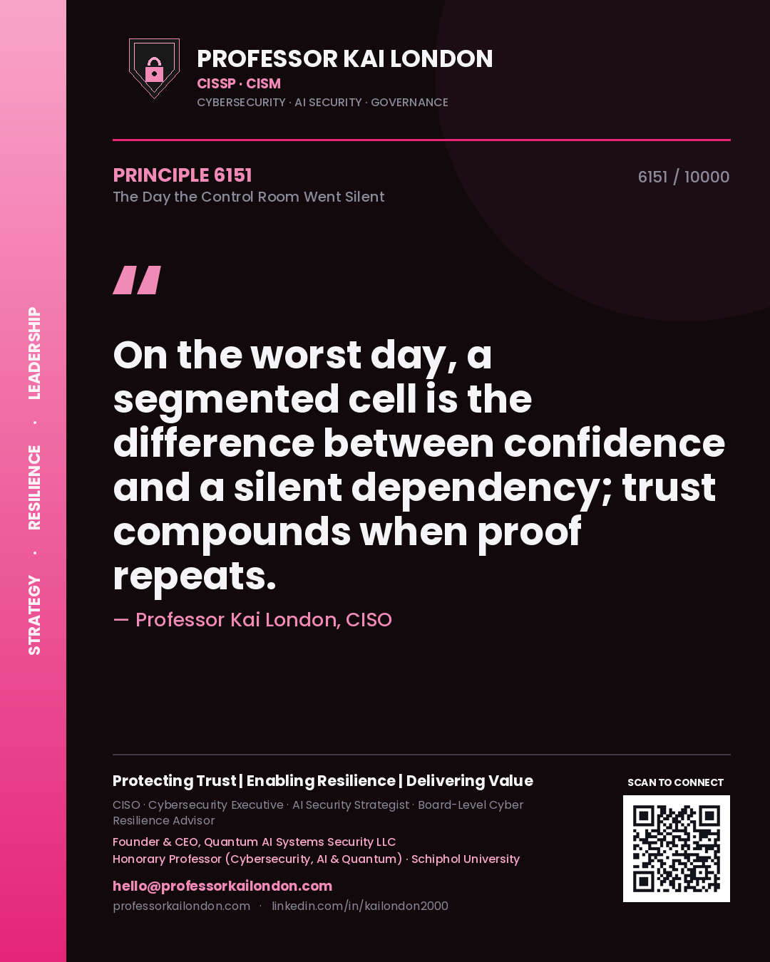 Professor Kai London principle 6151: On the worst day, a segmented cell is the difference between confidence and a silent dependency; trust compounds when proof repeats.