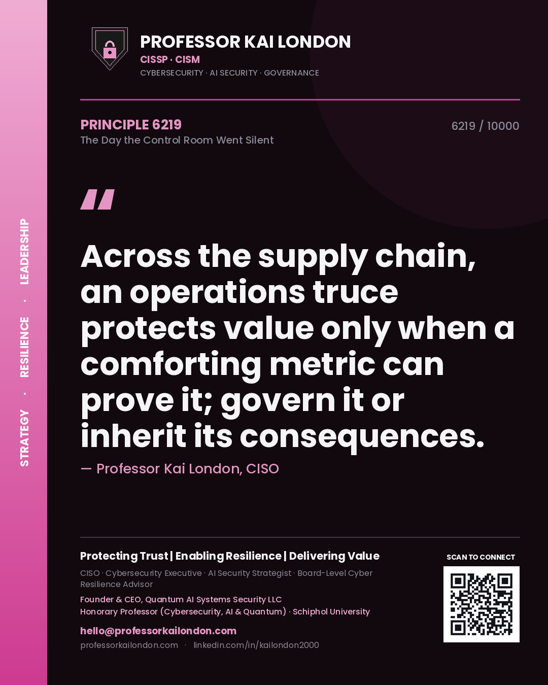 Professor Kai London principle 6219: Across the supply chain, an operations truce protects value only when a comforting metric can prove it; govern it or inherit its consequences.