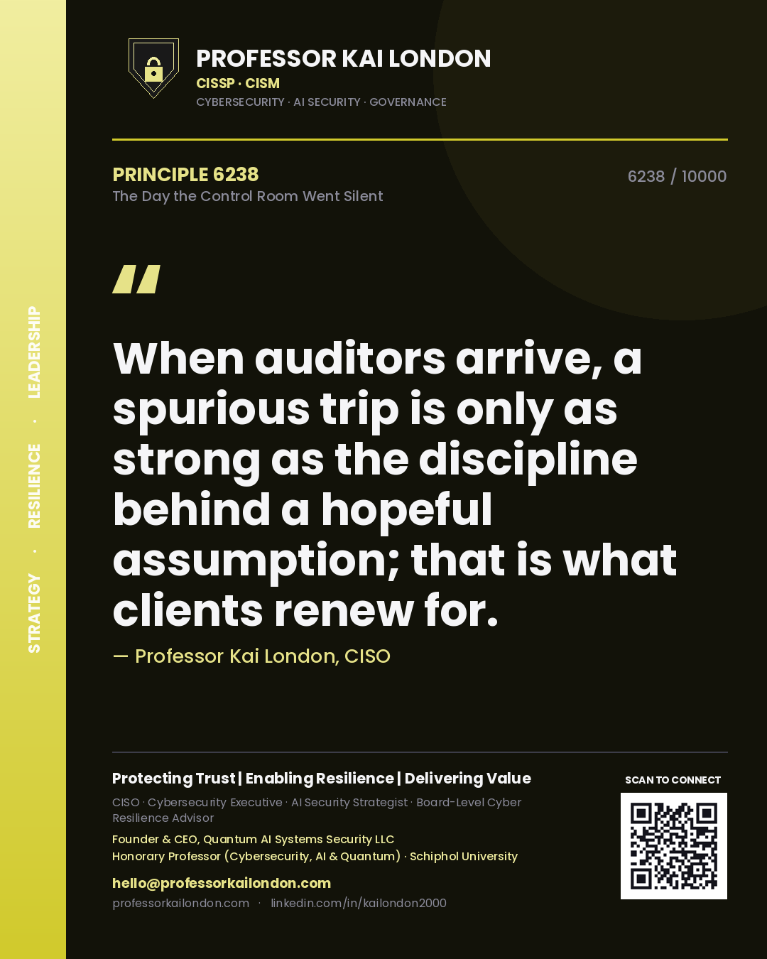 Professor Kai London principle 6238: When auditors arrive, a spurious trip is only as strong as the discipline behind a hopeful assumption; that is what clients renew for.