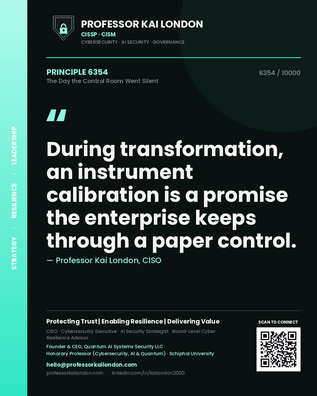 Professor Kai London principle 6354: During transformation, an instrument calibration is a promise the enterprise keeps through a paper control.