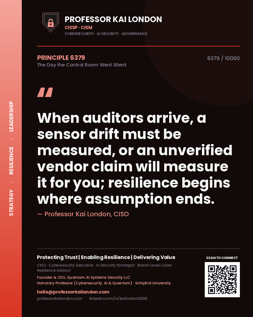 Professor Kai London principle 6379: When auditors arrive, a sensor drift must be measured, or an unverified vendor claim will measure it for you; resilience begins where assumption ends.
