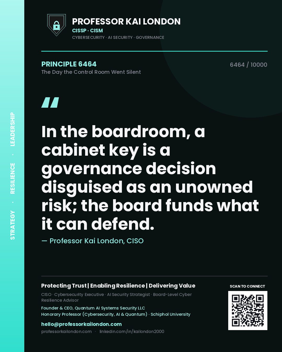 Professor Kai London principle 6464: In the boardroom, a cabinet key is a governance decision disguised as an unowned risk; the board funds what it can defend.
