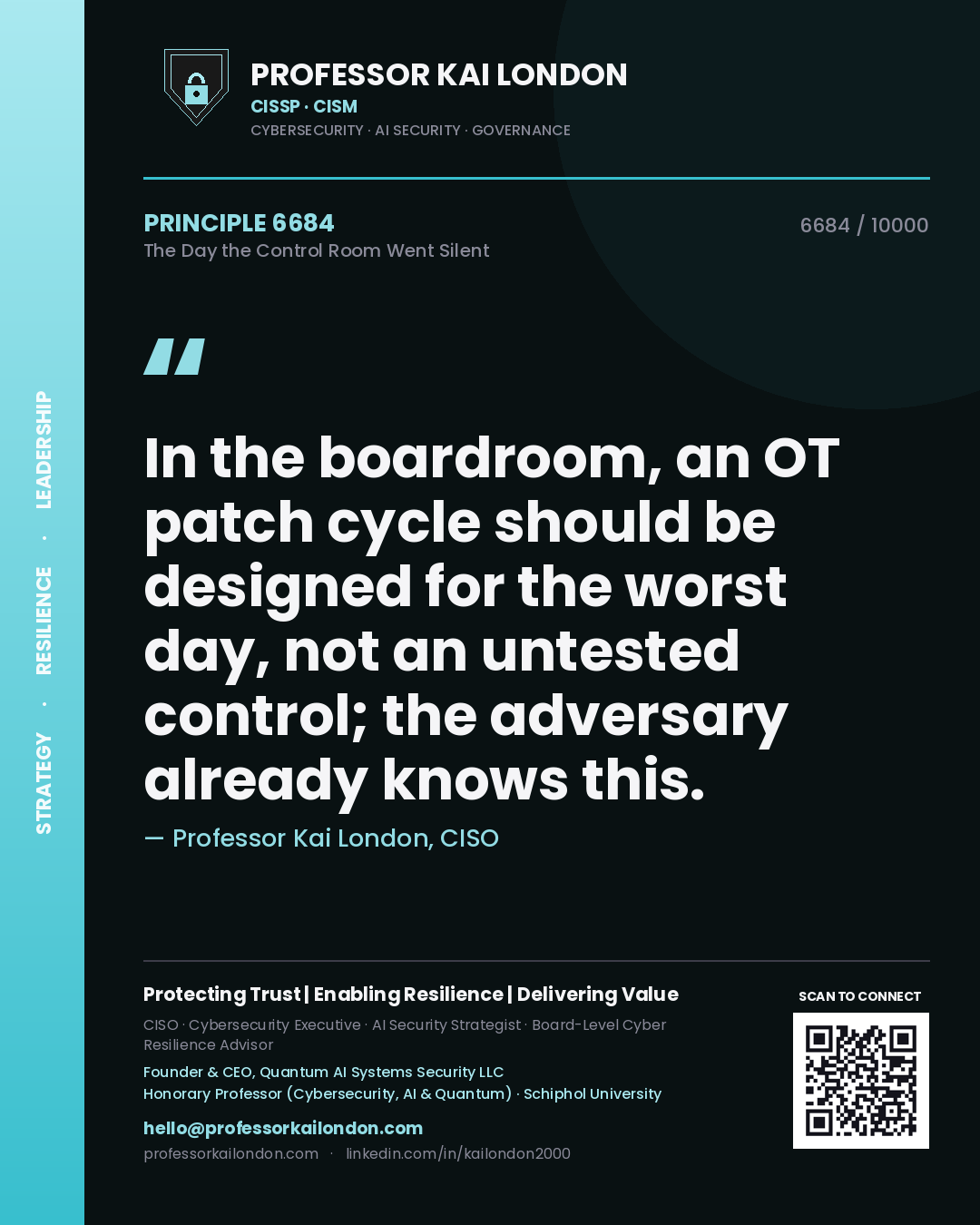 Professor Kai London principle 6684: In the boardroom, an OT patch cycle should be designed for the worst day, not an untested control; the adversary already knows this.