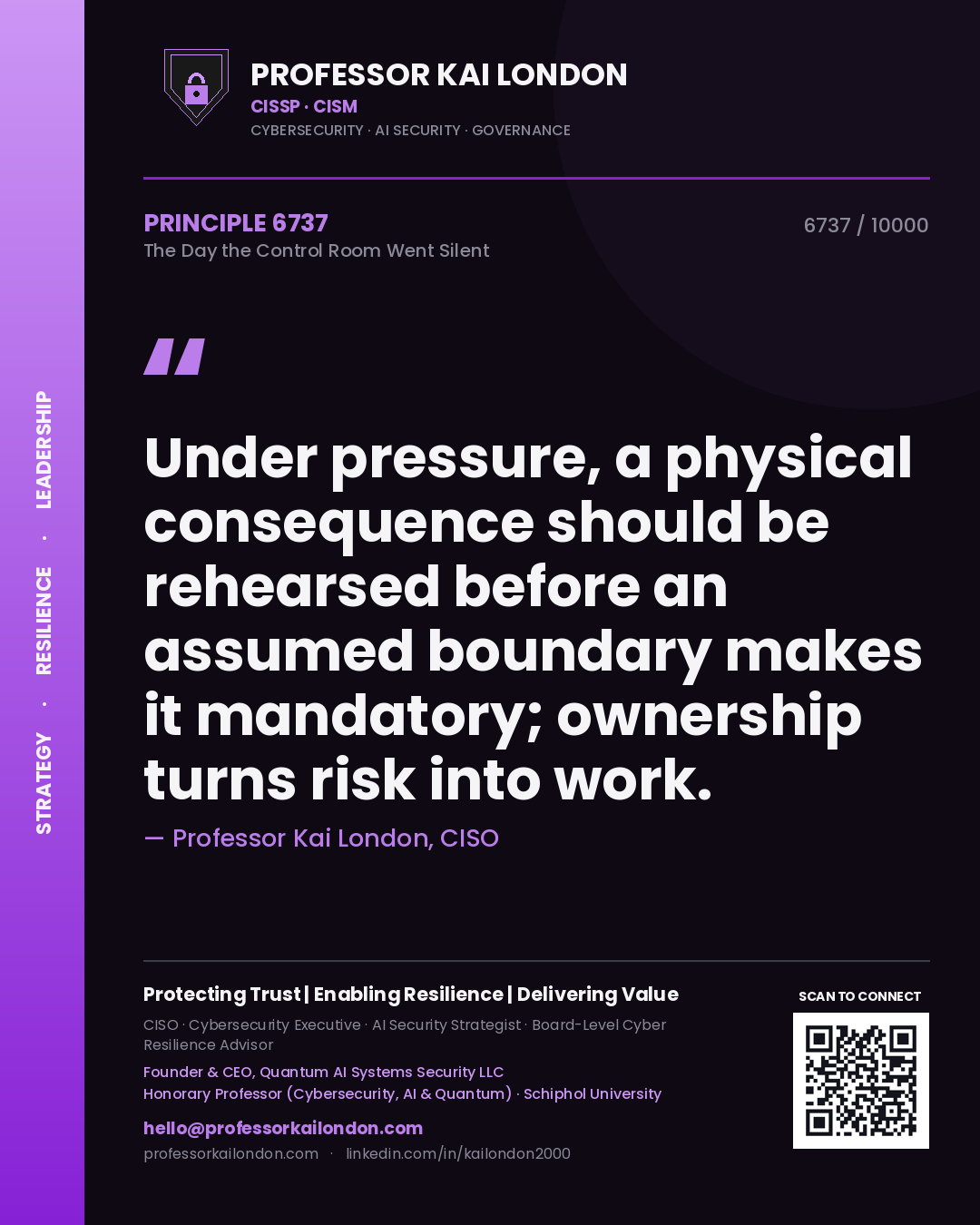 Professor Kai London principle 6737: Under pressure, a physical consequence should be rehearsed before an assumed boundary makes it mandatory; ownership turns risk into work.
