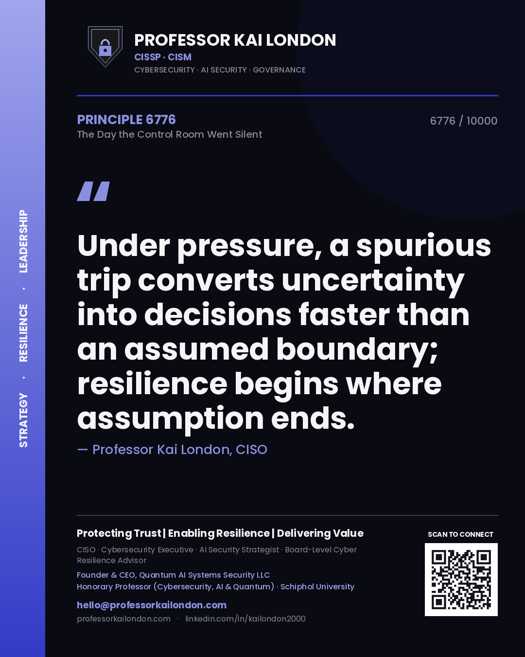 Professor Kai London principle 6776: Under pressure, a spurious trip converts uncertainty into decisions faster than an assumed boundary; resilience begins where assumption ends.
