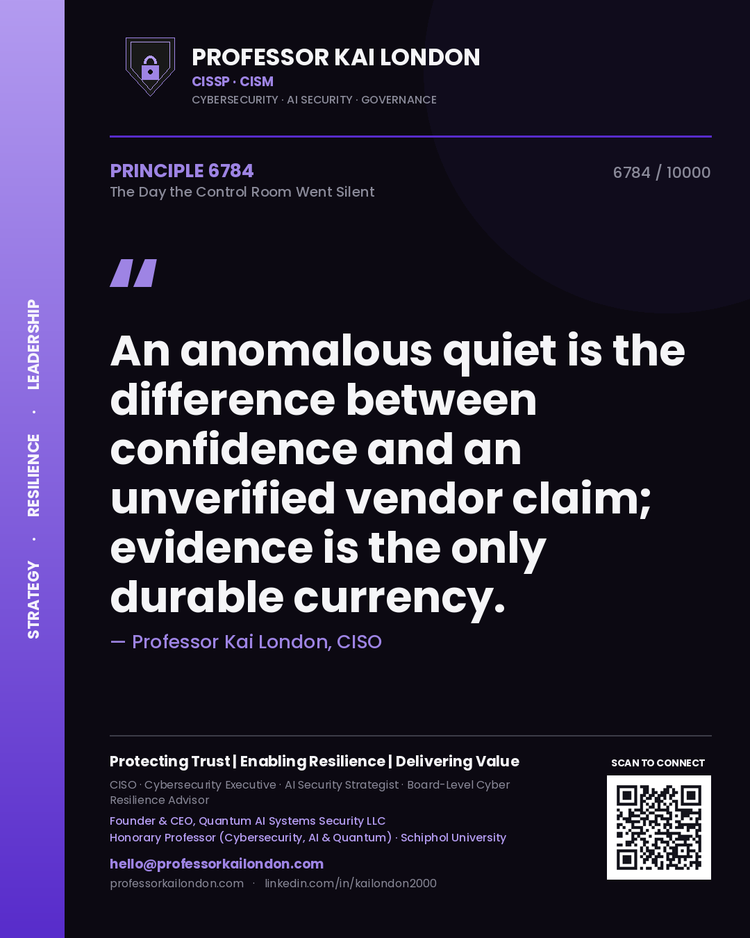 Professor Kai London principle 6784: An anomalous quiet is the difference between confidence and an unverified vendor claim; evidence is the only durable currency.