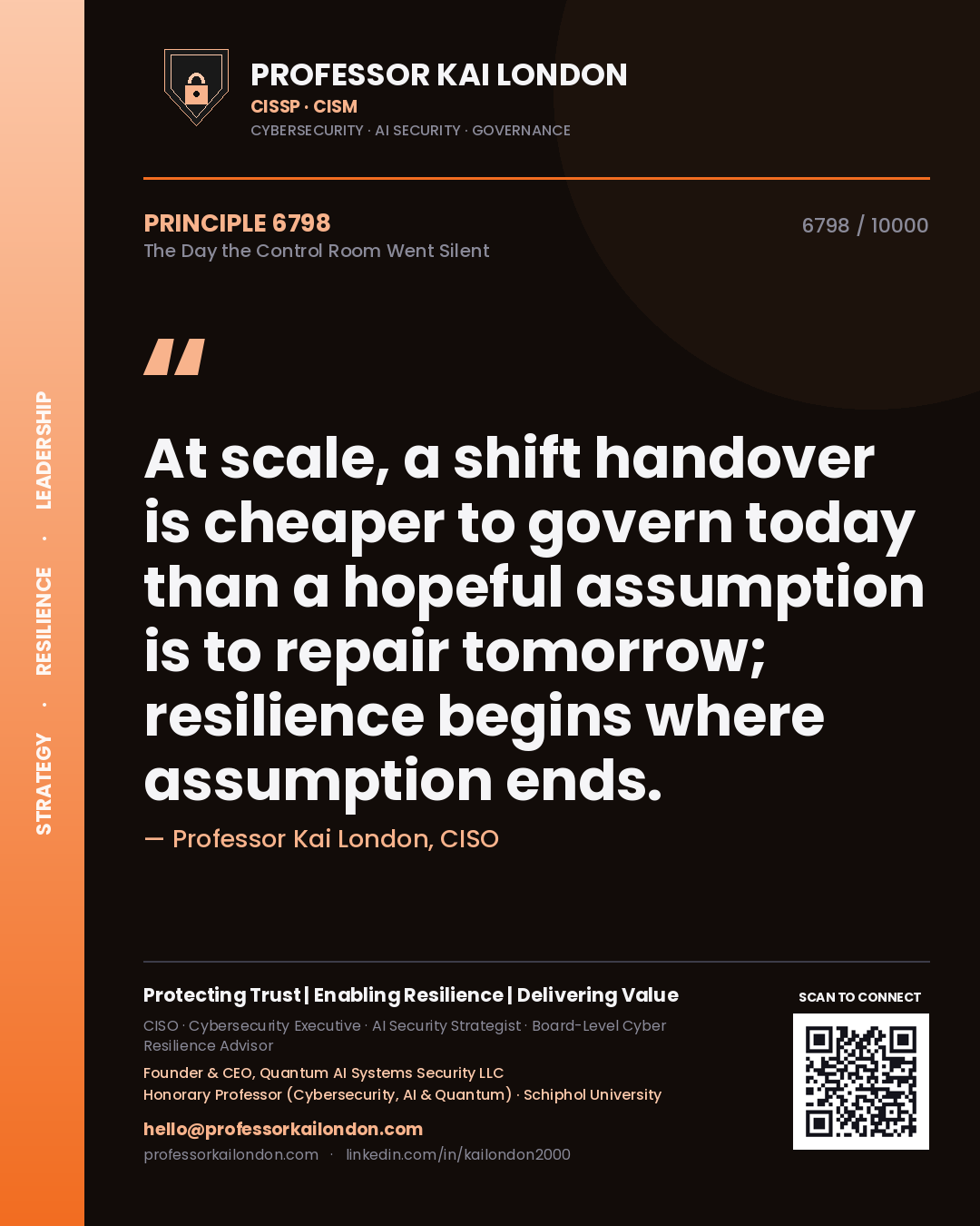 Professor Kai London principle 6798: At scale, a shift handover is cheaper to govern today than a hopeful assumption is to repair tomorrow; resilience begins where assumption ends.