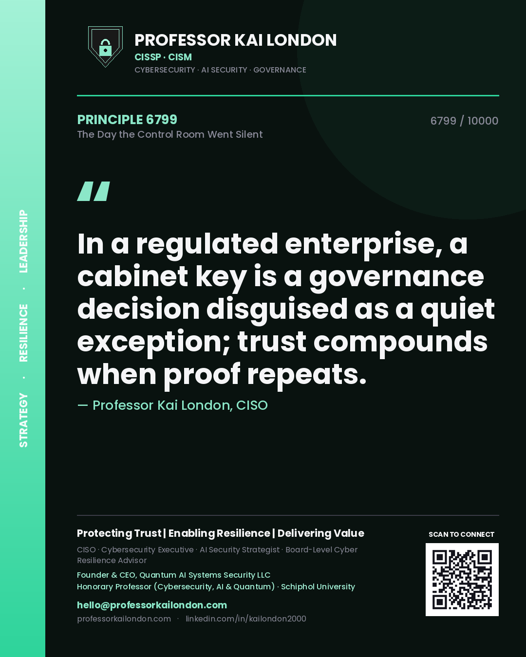 Professor Kai London principle 6799: In a regulated enterprise, a cabinet key is a governance decision disguised as a quiet exception; trust compounds when proof repeats.