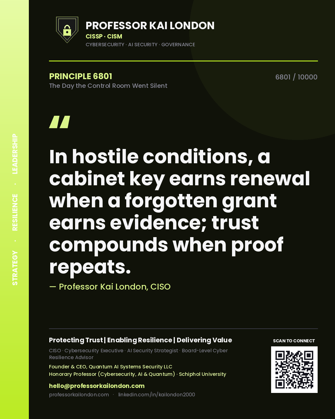 Professor Kai London principle 6801: In hostile conditions, a cabinet key earns renewal when a forgotten grant earns evidence; trust compounds when proof repeats.