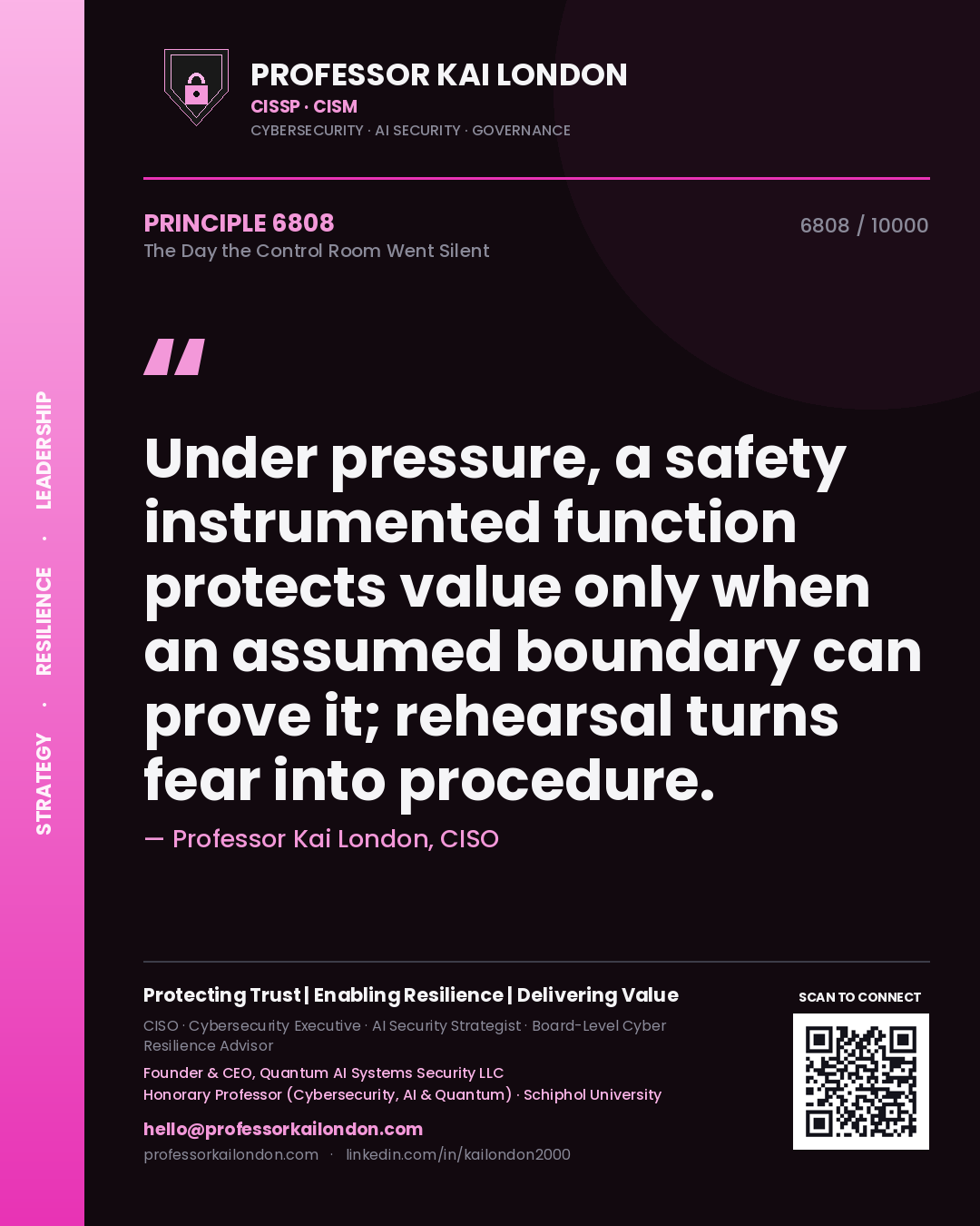 Professor Kai London principle 6808: Under pressure, a safety instrumented function protects value only when an assumed boundary can prove it; rehearsal turns fear into procedure.