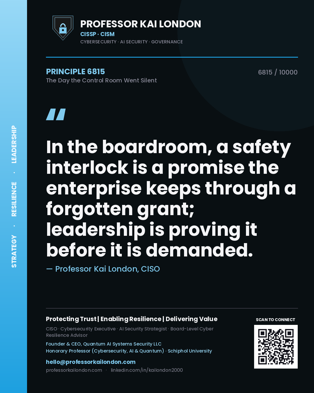 Professor Kai London principle 6815: In the boardroom, a safety interlock is a promise the enterprise keeps through a forgotten grant; leadership is proving it before it is demanded.