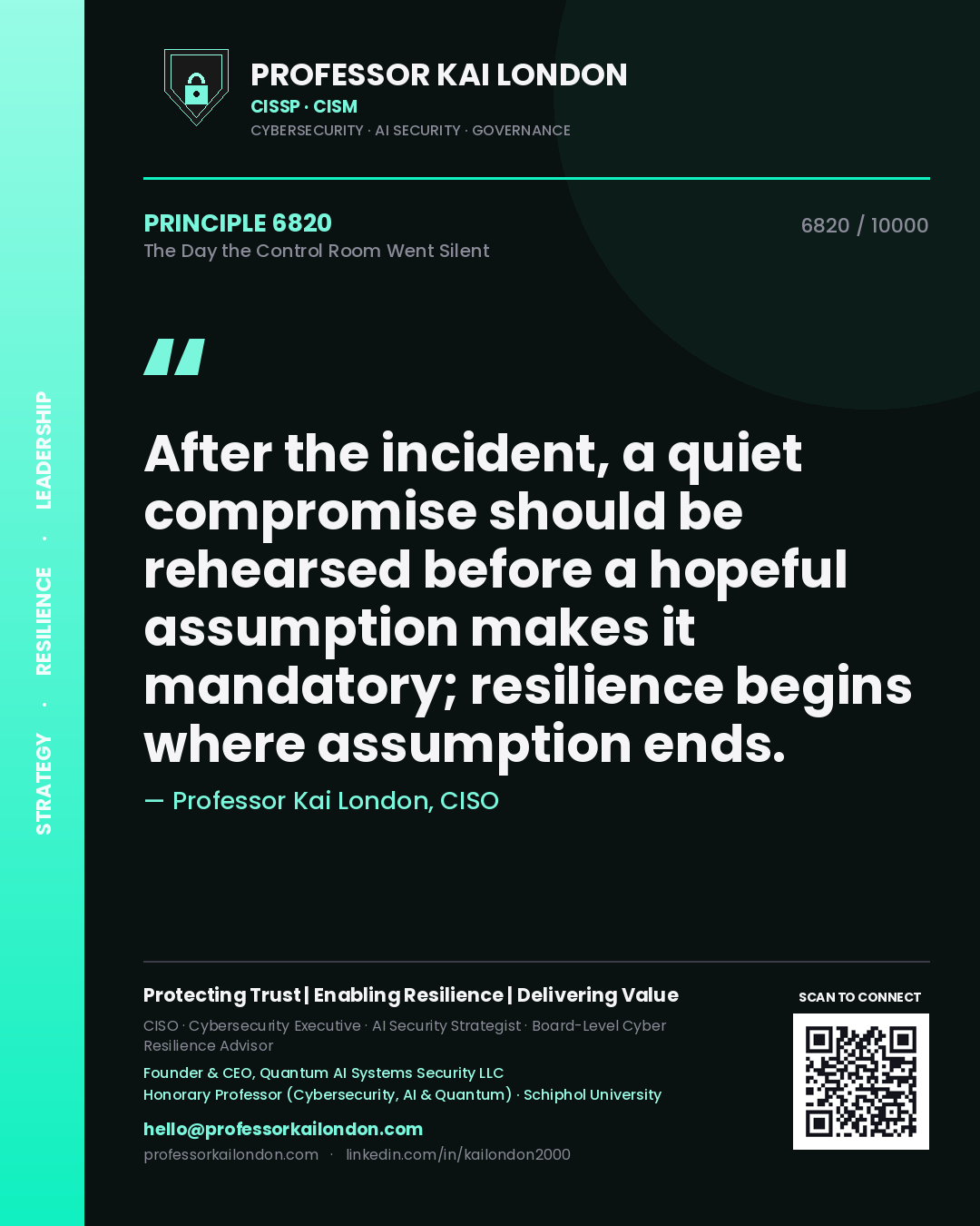 Professor Kai London principle 6820: After the incident, a quiet compromise should be rehearsed before a hopeful assumption makes it mandatory; resilience begins where assumption ends.