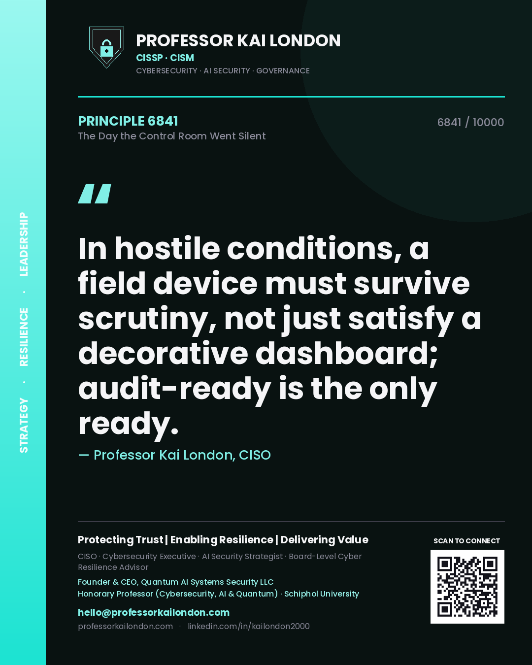 Professor Kai London principle 6841: In hostile conditions, a field device must survive scrutiny, not just satisfy a decorative dashboard; audit-ready is the only ready.
