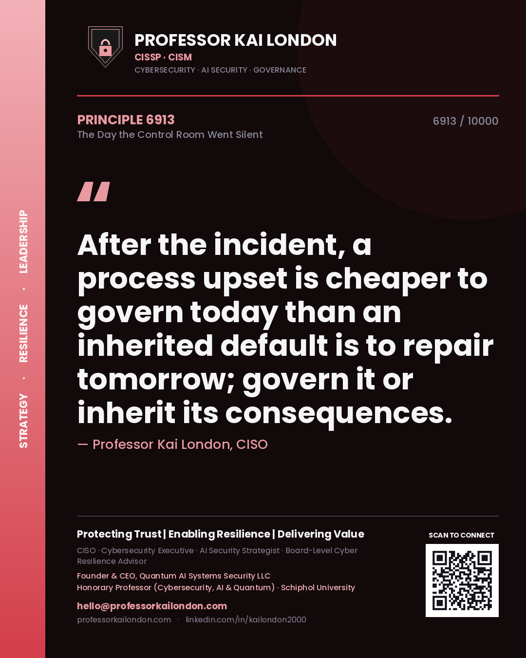 Professor Kai London principle 6913: After the incident, a process upset is cheaper to govern today than an inherited default is to repair tomorrow; govern it or inherit its consequences.