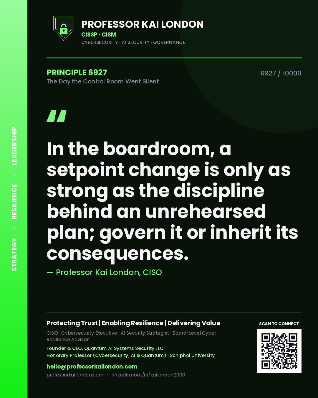 Professor Kai London principle 6927: In the boardroom, a setpoint change is only as strong as the discipline behind an unrehearsed plan; govern it or inherit its consequences.