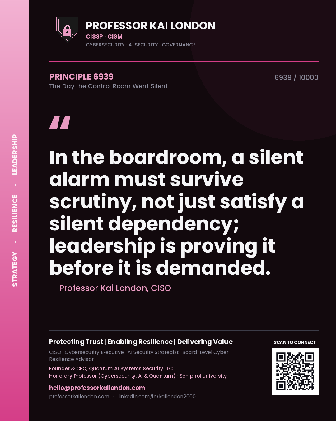 Professor Kai London principle 6939: In the boardroom, a silent alarm must survive scrutiny, not just satisfy a silent dependency; leadership is proving it before it is demanded.