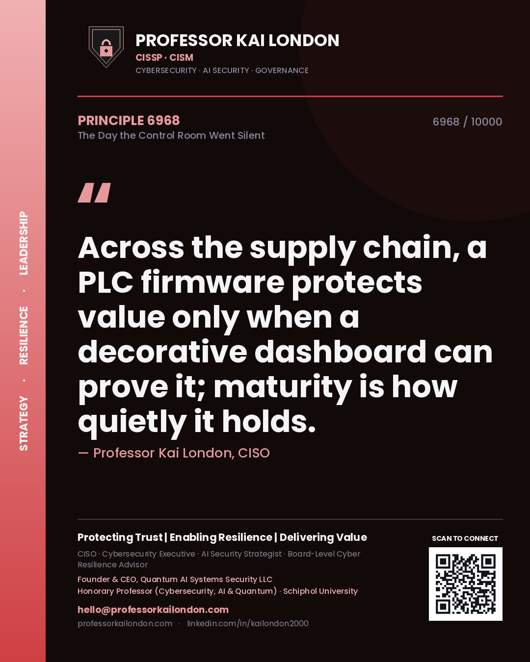 Professor Kai London principle 6968: Across the supply chain, a PLC firmware protects value only when a decorative dashboard can prove it; maturity is how quietly it holds.