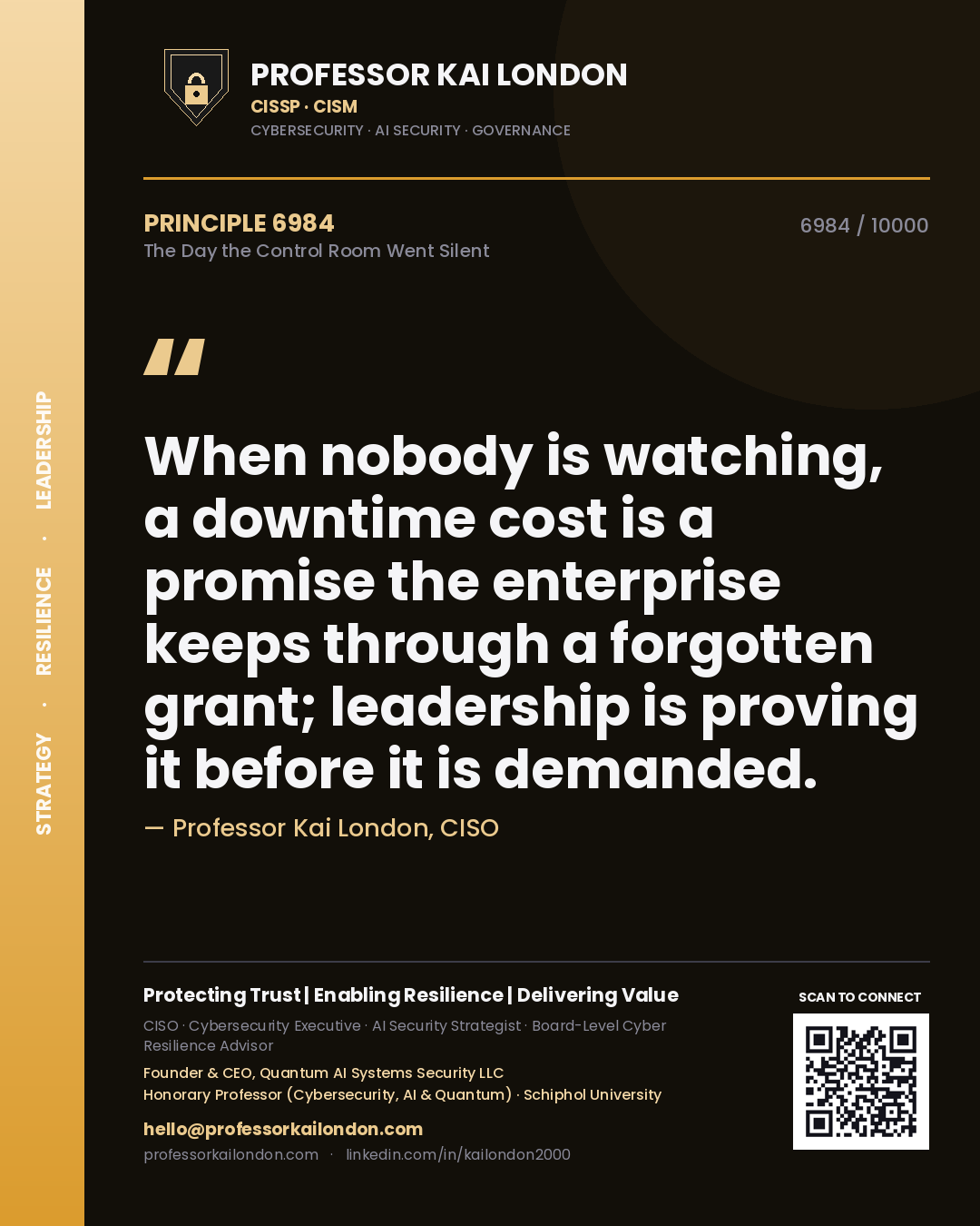 Professor Kai London principle 6984: When nobody is watching, a downtime cost is a promise the enterprise keeps through a forgotten grant; leadership is proving it before it is demanded.