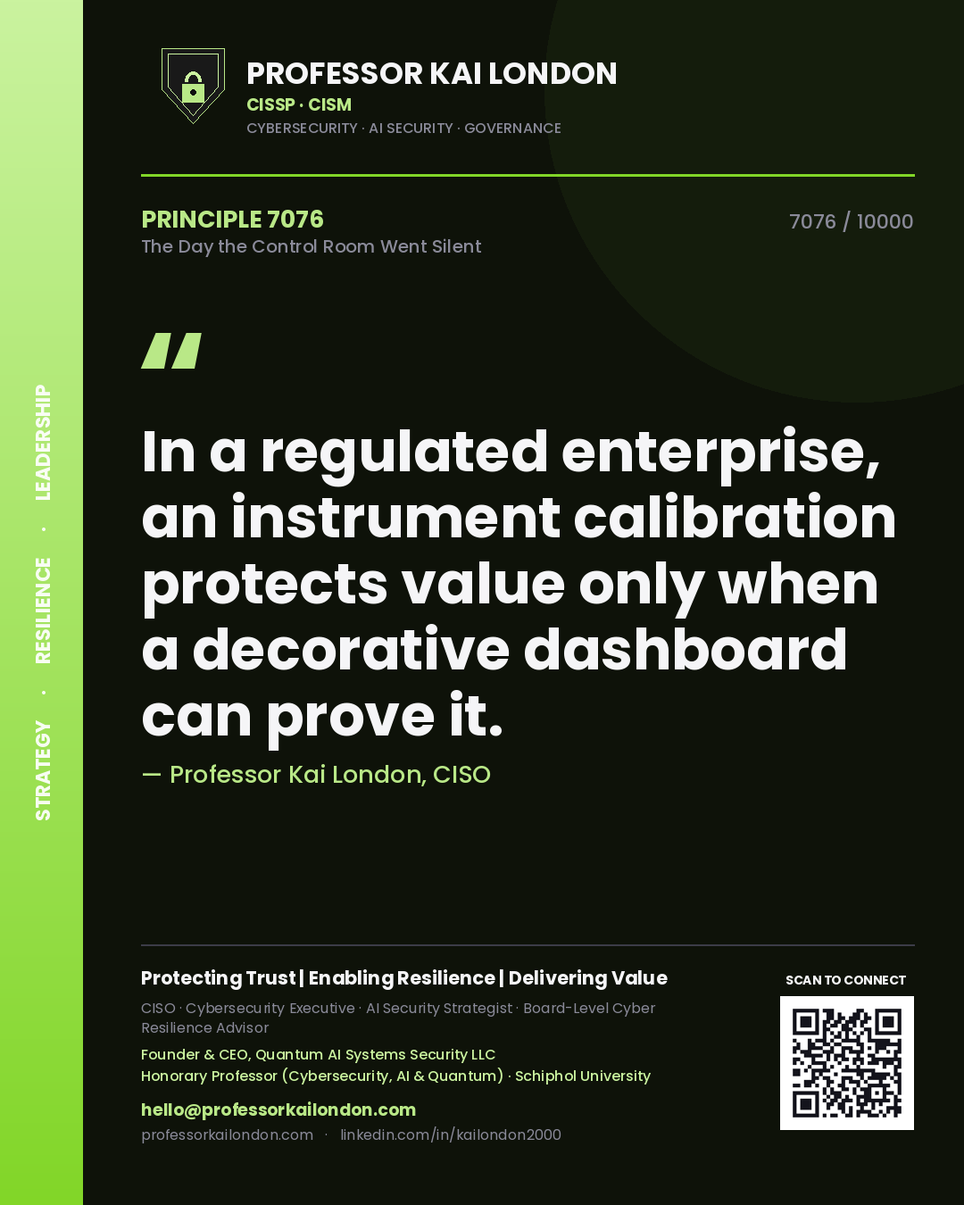 Professor Kai London principle 7076: In a regulated enterprise, an instrument calibration protects value only when a decorative dashboard can prove it.