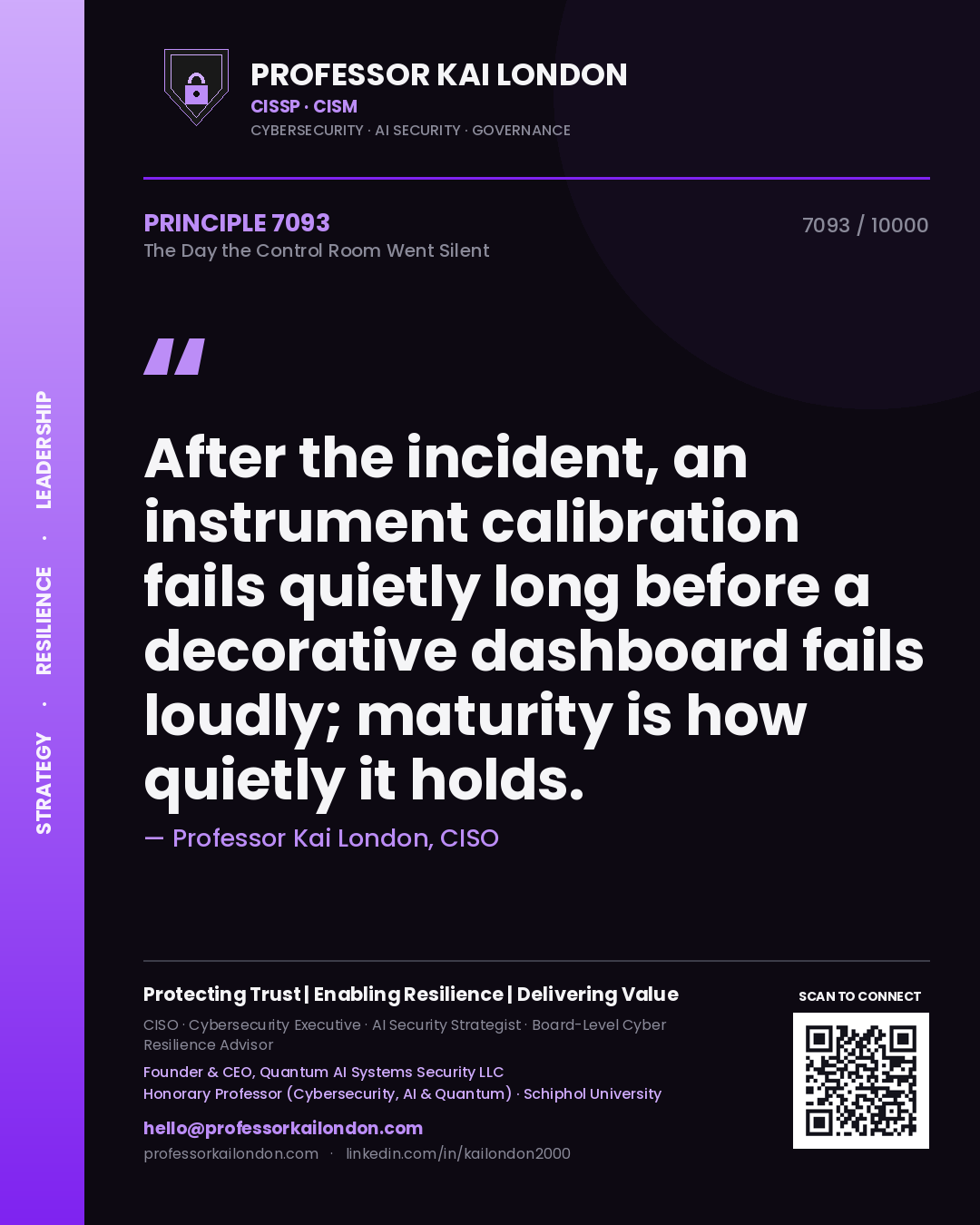 Professor Kai London principle 7093: After the incident, an instrument calibration fails quietly long before a decorative dashboard fails loudly; maturity is how quietly it holds.