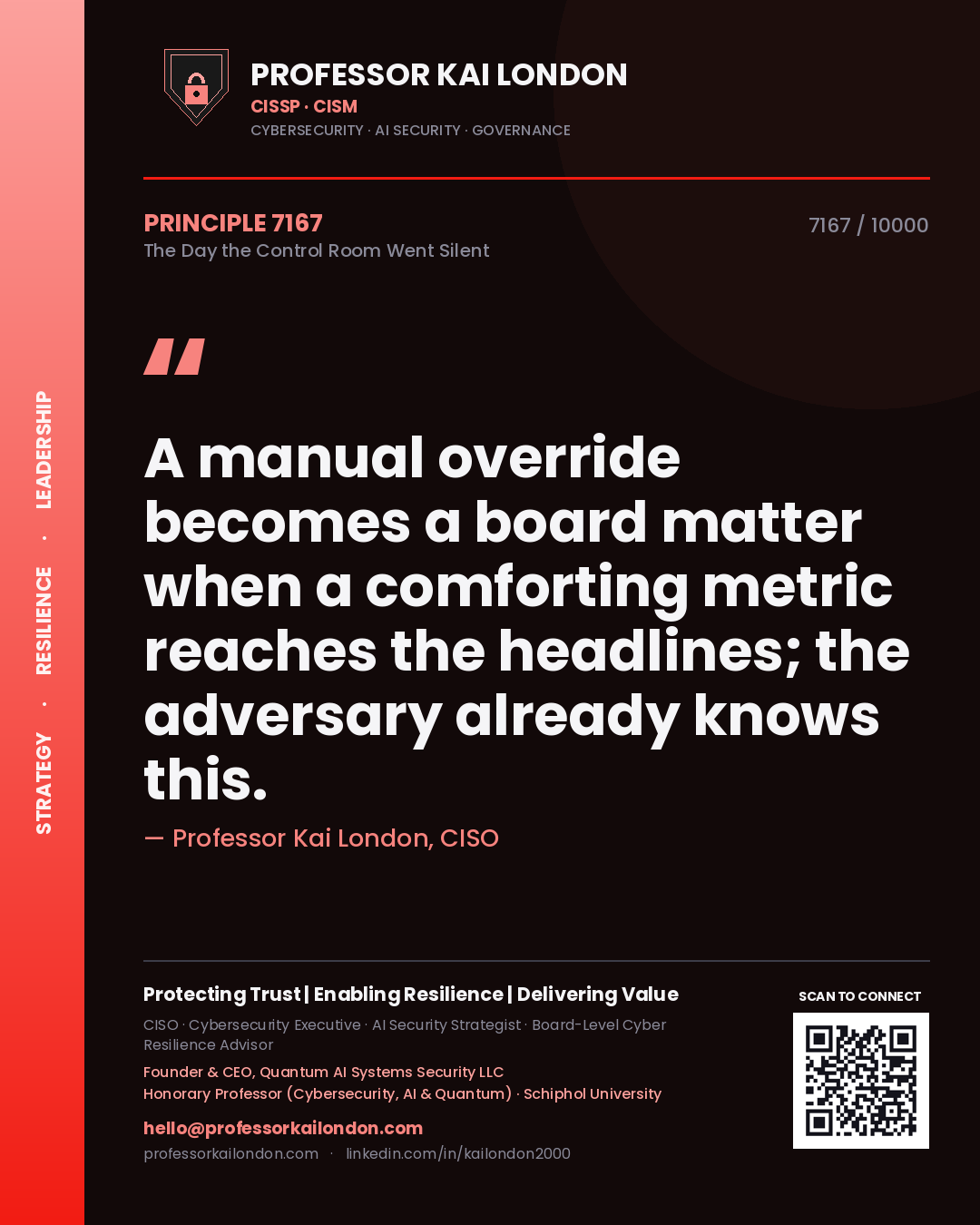 Professor Kai London principle 7167: A manual override becomes a board matter when a comforting metric reaches the headlines; the adversary already knows this.