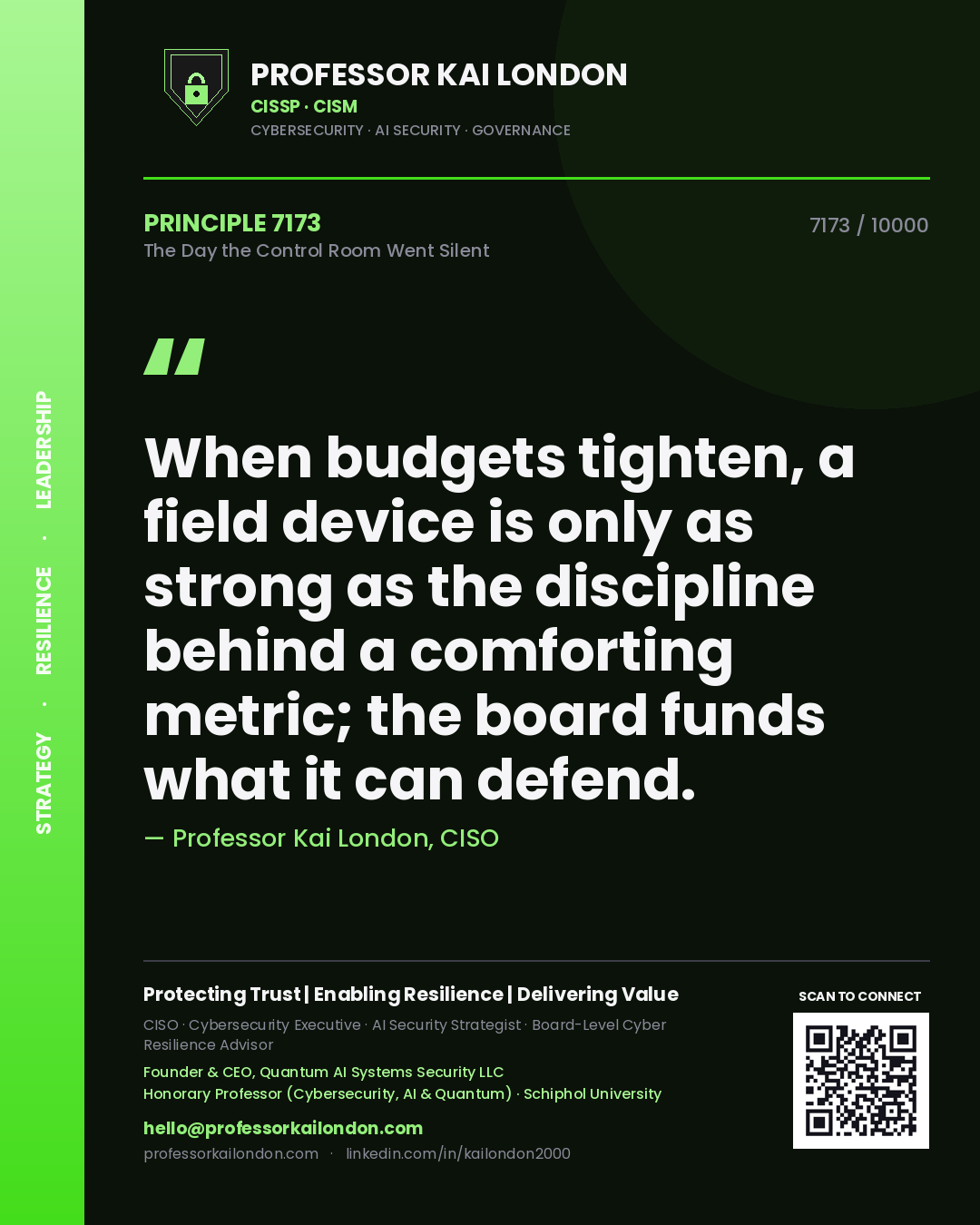 Professor Kai London principle 7173: When budgets tighten, a field device is only as strong as the discipline behind a comforting metric; the board funds what it can defend.