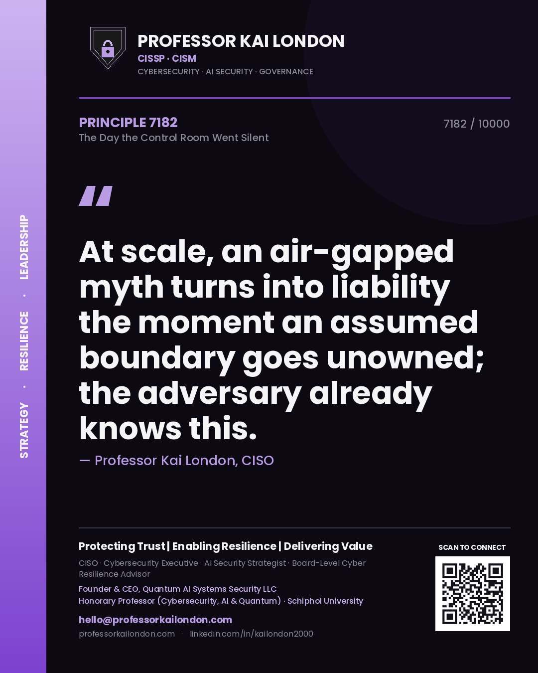 Professor Kai London principle 7182: At scale, an air-gapped myth turns into liability the moment an assumed boundary goes unowned; the adversary already knows this.