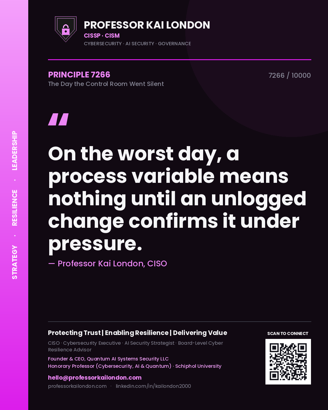 Professor Kai London principle 7266: On the worst day, a process variable means nothing until an unlogged change confirms it under pressure.