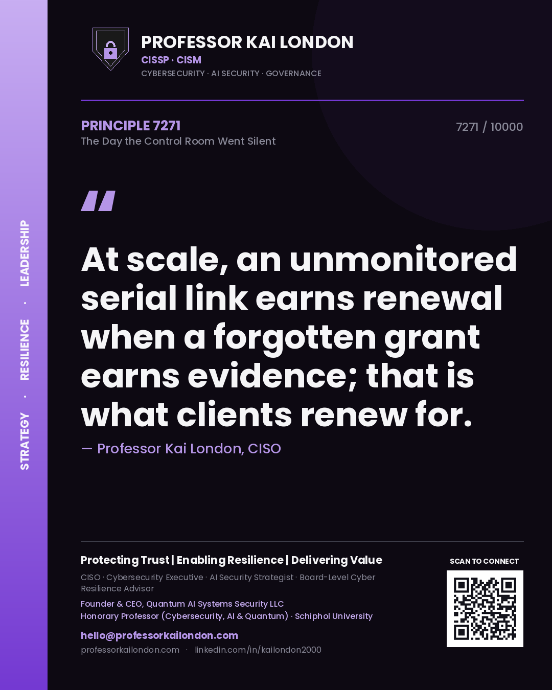 Professor Kai London principle 7271: At scale, an unmonitored serial link earns renewal when a forgotten grant earns evidence; that is what clients renew for.