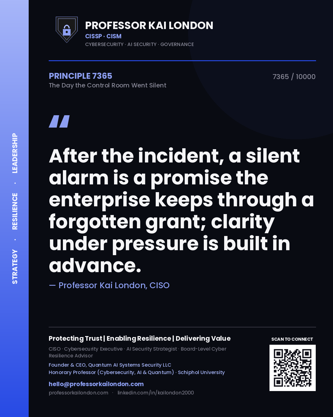 Professor Kai London principle 7365: After the incident, a silent alarm is a promise the enterprise keeps through a forgotten grant; clarity under pressure is built in advance.