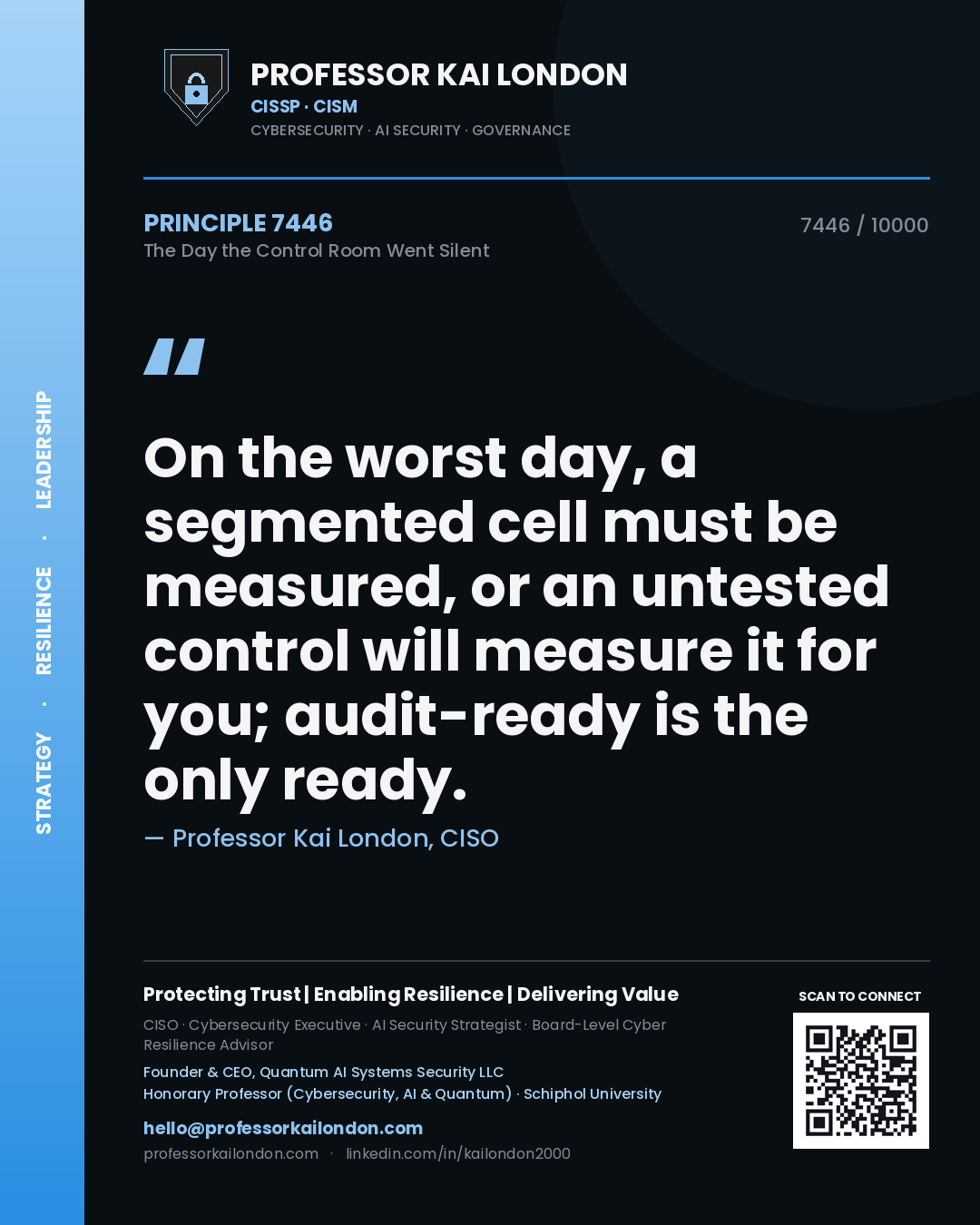 Professor Kai London principle 7446: On the worst day, a segmented cell must be measured, or an untested control will measure it for you; audit-ready is the only ready.