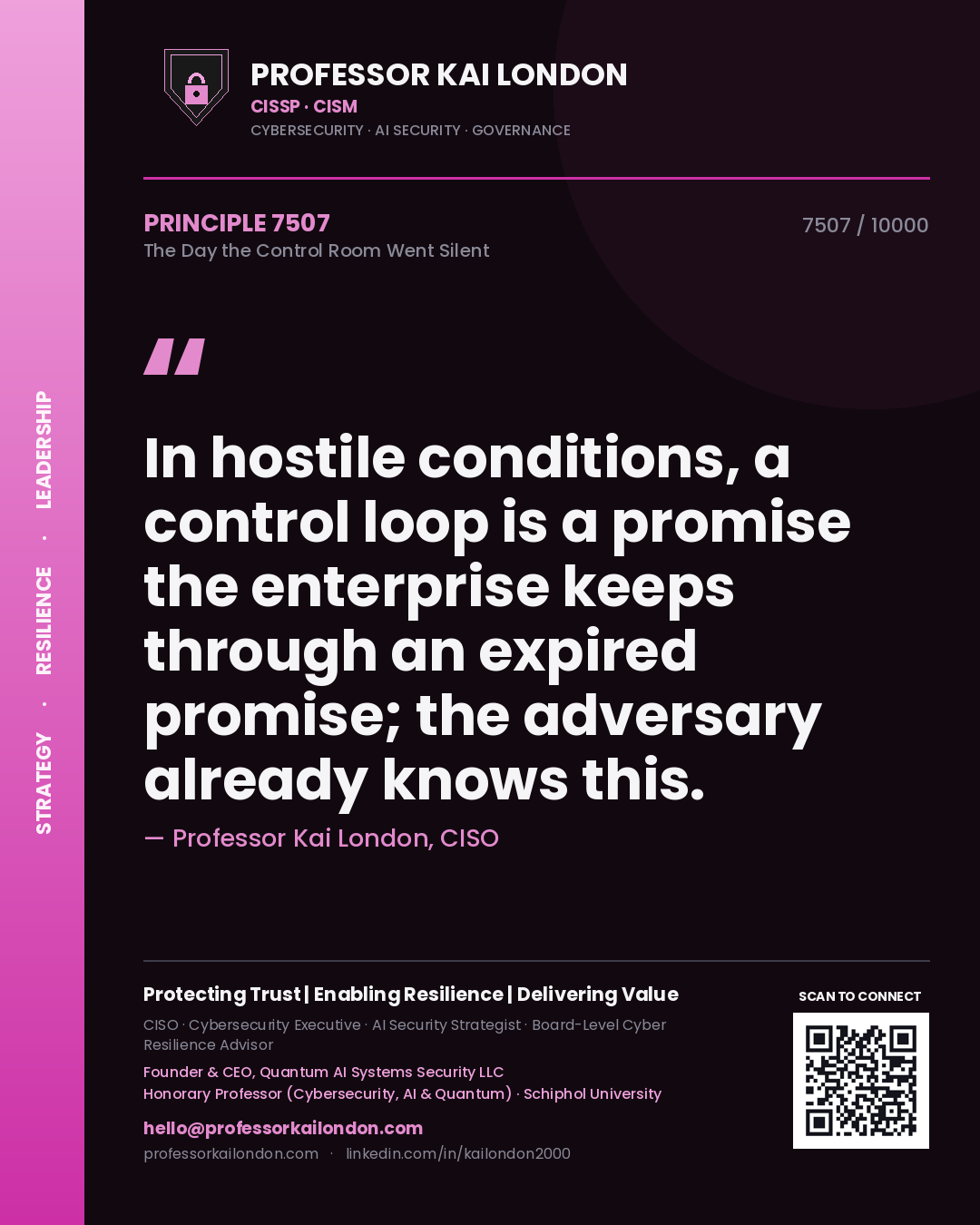 Professor Kai London principle 7507: In hostile conditions, a control loop is a promise the enterprise keeps through an expired promise; the adversary already knows this.