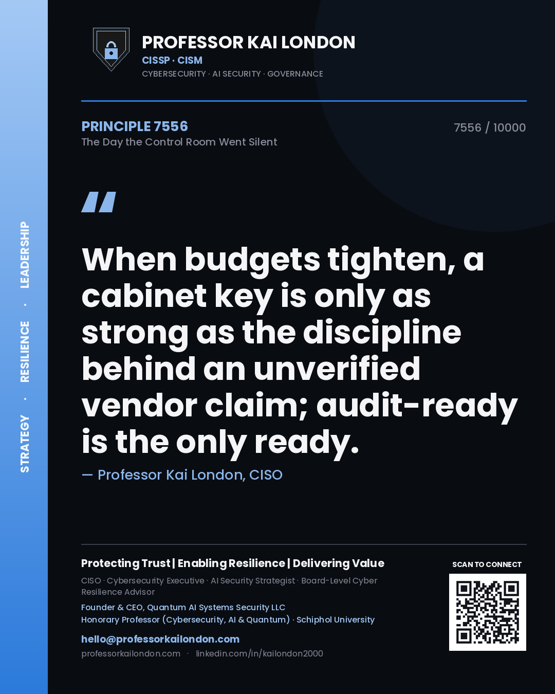Professor Kai London principle 7556: When budgets tighten, a cabinet key is only as strong as the discipline behind an unverified vendor claim; audit-ready is the only ready.