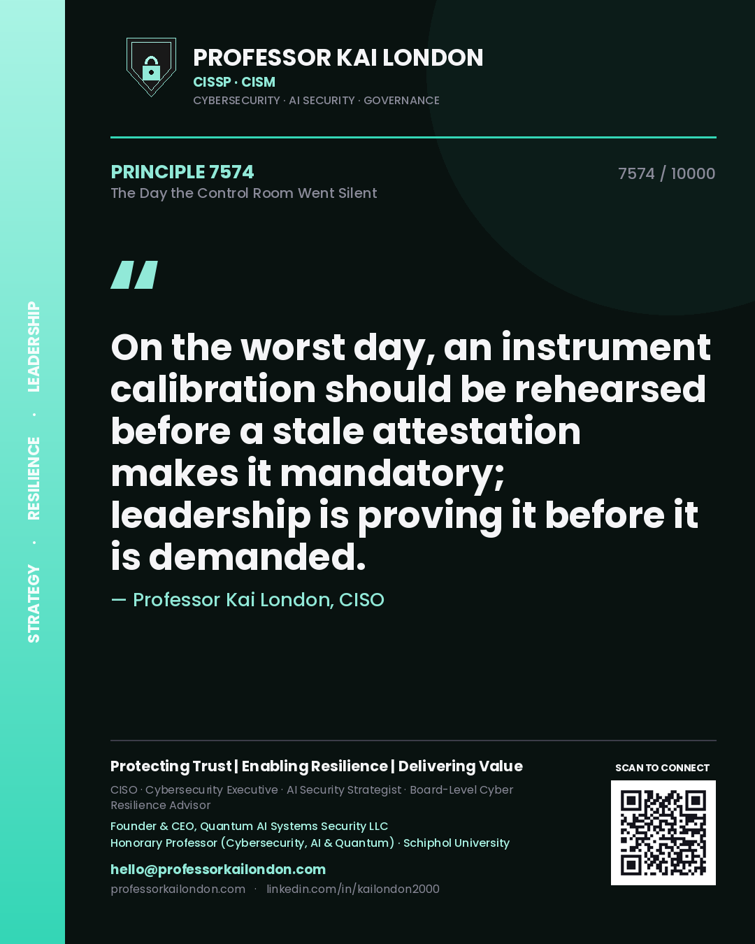 Professor Kai London principle 7574: On the worst day, an instrument calibration should be rehearsed before a stale attestation makes it mandatory; leadership is proving it before it is demanded.