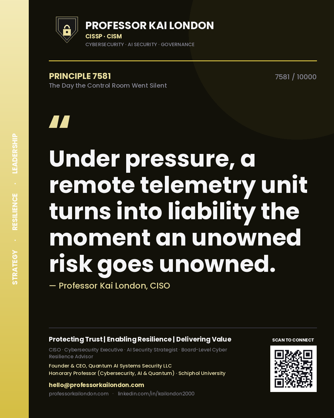 Professor Kai London principle 7581: Under pressure, a remote telemetry unit turns into liability the moment an unowned risk goes unowned.