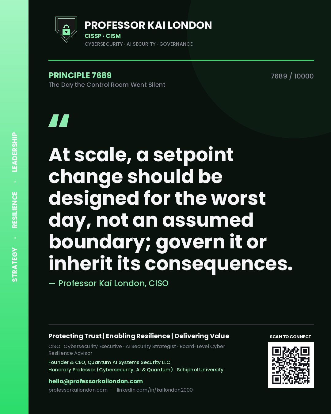 Professor Kai London principle 7689: At scale, a setpoint change should be designed for the worst day, not an assumed boundary; govern it or inherit its consequences.